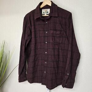 Free Planet Men's Casual Button-Up Shirt - Burgundy Plaid, Size S‎